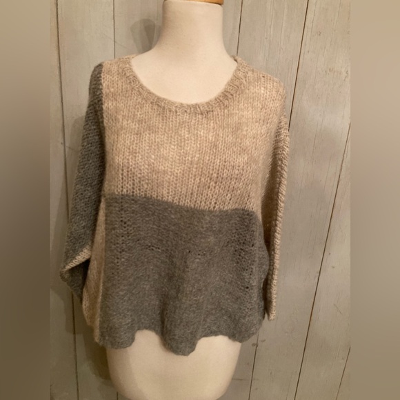 Eileen Fisher Project Bateau Sweater Top Grey & Cream Color Block Sz-M NWT 258$ - Picture 2 of 10